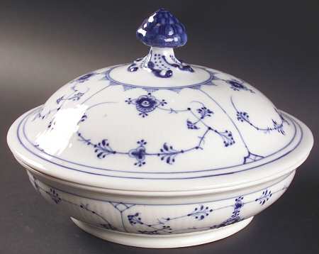 Blue Fluted Plain (No Trim) Round Covered Vegetable