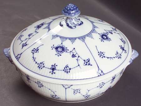 Blue Fluted Plain (No Trim) Round Covered Vegetable