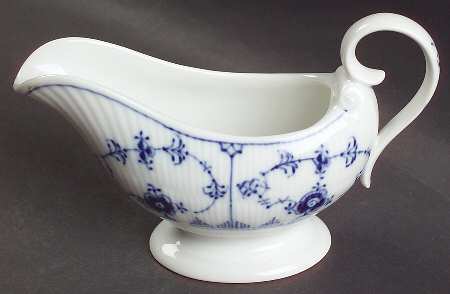 Blue Fluted Plain (No Trim) Open Sauce Boat