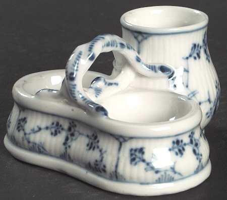 Blue Fluted Plain (No Trim) Divided Sauce Dip with Attached Mustard