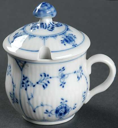 Blue Fluted Plain (No Trim) Mustard Jar & Lid