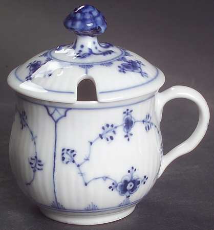 Blue Fluted Plain (No Trim) Mustard Jar & Lid