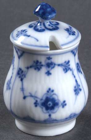 Blue Fluted Plain (No Trim) Mustard Jar & Lid