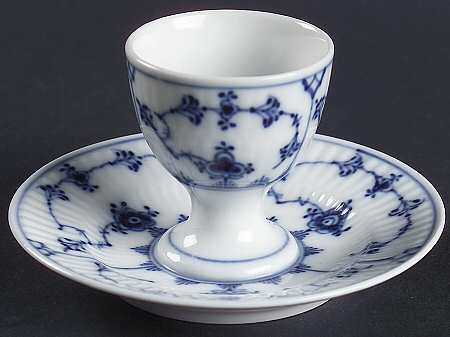 Blue Fluted Plain (No Trim) Egg Cup with Attached Underplate