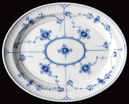 Blue Fluted Plain (No Trim) Oval Pickle Dish