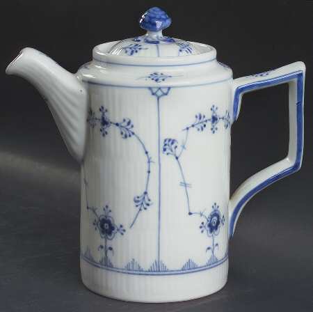 Blue Fluted Plain (No Trim) Small Coffee Pot & Lid