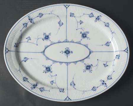Blue Fluted Plain (No Trim) 16" Oval Serving Platter