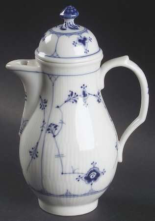 Blue Fluted Plain (No Trim) Individual Coffee Pot & Lid