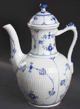 Blue Fluted Plain (No Trim) Small Coffee Pot & Lid