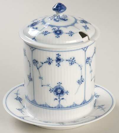 Blue Fluted Plain (No Trim) Preserve Holder & Lid w/Attached Underplate