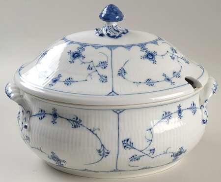 Blue Fluted Plain (No Trim) Oval Tureen & Lid