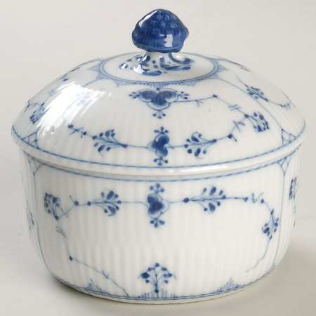 Blue Fluted Plain (No Trim) Sugar Bowl & Lid