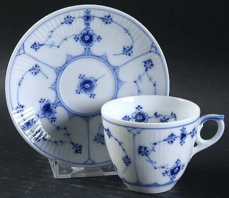 Blue Fluted Plain (No Trim) Flat Demitasse Cup & Saucer Set