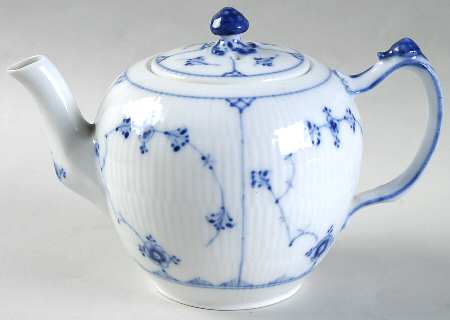 Blue Fluted Plain (No Trim) Mini Teapot & Lid