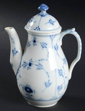 Blue Fluted Plain (No Trim) Individual Coffee Pot & Lid