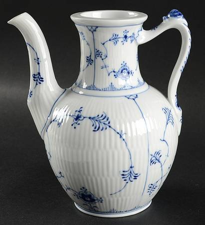 Blue Fluted Plain (No Trim) Small Coffee Pot No Lid