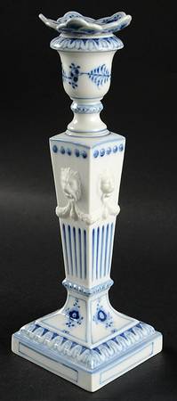 Blue Fluted Plain (No Trim) 9" Candlestick with Bobeche