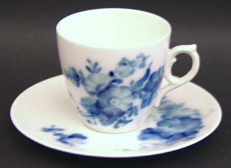 Blue Flowers Plain Flat Demitasse Cup & Saucer Set