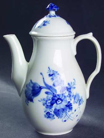 Blue Flowers Plain Individual Coffee Pot & Lid
