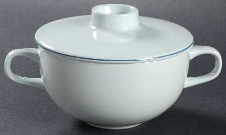 Blue Line Cream Soup Bowl & Lid Set