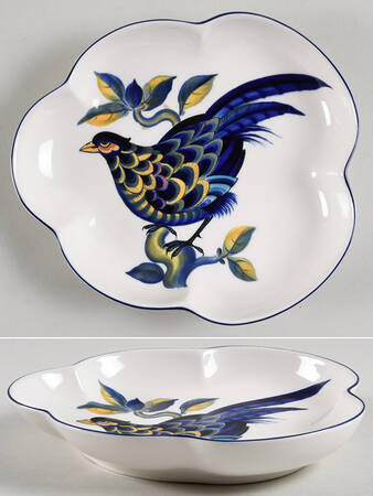 Blue Pheasant Scalloped Bowl