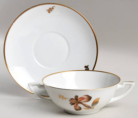 Brown Iris Flat Cream Soup Bowl & Saucer Set