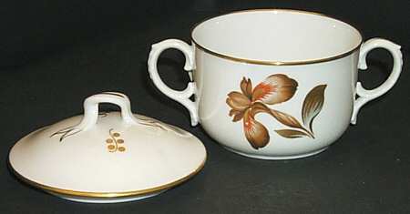 Brown Iris Cream Soup Bowl & Saucer Set with Lid