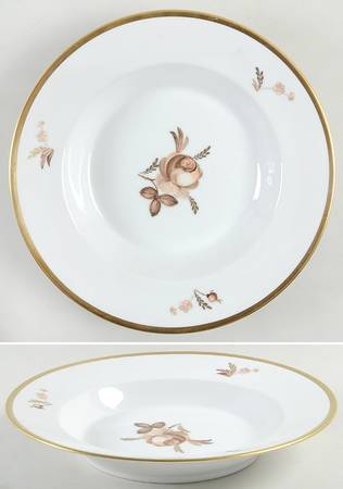 Brown Rose Large Rim Soup Bowl
