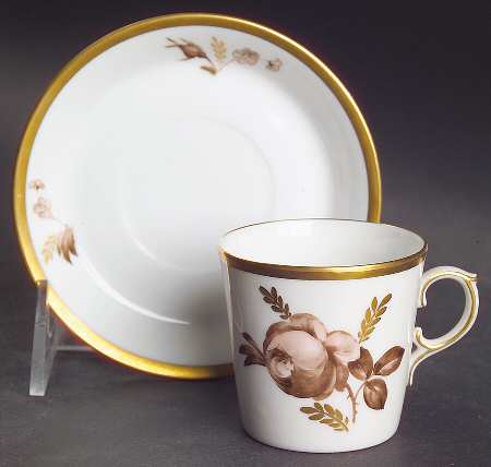 Brown Rose Flat Demitasse Cup & Saucer Set