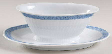 Fan Service Blue Gravy Boat with Attached Underplate