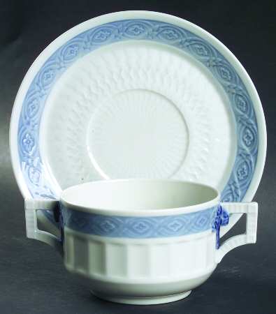 Fan Service Blue Flat Cream Soup Bowl & Saucer Set