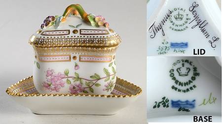 Flora Danica (1961 To Current) Triangular Custard Cup, Saucer & Lid-Thymus serpyl