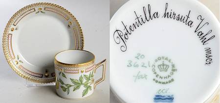 Flora Danica (1961 To Current) Flat Demitasse Cup & Saucer-Potentilla hirsuta Vah