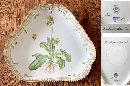 Flora Danica (1961 To Current) 10" Triangular Salad Serving Bowl-primula veris el