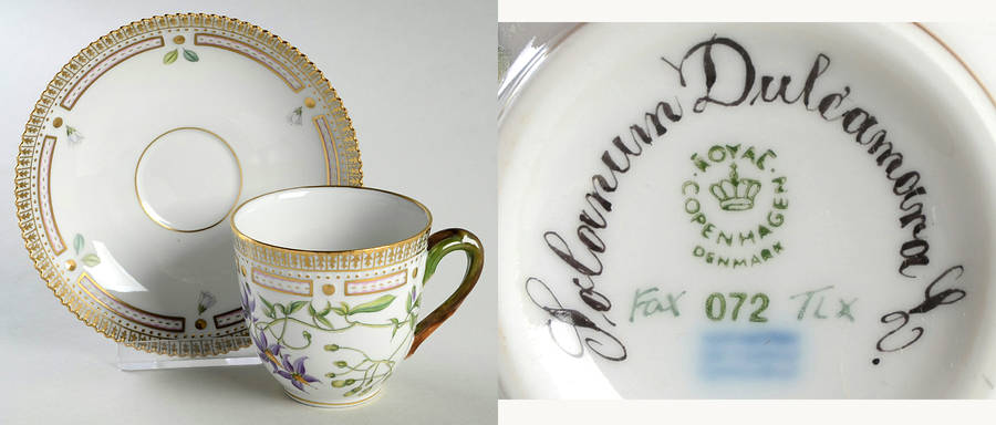 Flora Danica (1961 To Current) Flat Cup & Saucer Set-Solanurn Duleamura L.