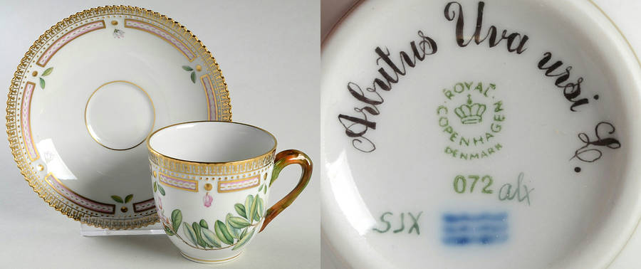 Flora Danica (1961 To Current) Flat Cup & Saucer Set-Arbutus Uva urs. L.