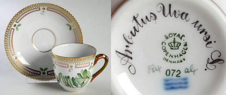 Flora Danica (1961 To Current) Flat Cup & Saucer Set-Arbutus Uva urs. L.