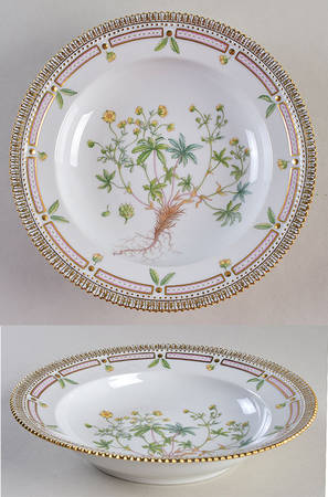 Flora Danica (1961 To Current) Rim Soup Bowl-Potentilla verna Horn.