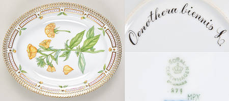 Flora Danica (1961 To Current) 9" Oval Serving Platter-Oenothera biennis L