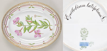 Flora Danica (1961 To Current) 9" Oval Serving Platter-Epilobium latifolium L