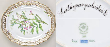 Flora Danica (1961 To Current) 10" Oval Fruit Stand-Lathyrus paluster L