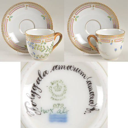 Flora Danica (1961 To Current) Flat Cup & Saucer Set-Polygala amarum Amara L.