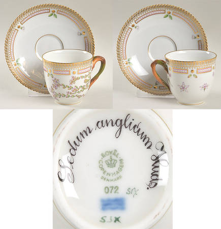 Flora Danica (1961 To Current) Flat Cup & Saucer Set-Sedium anglicum Huds