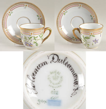 Flora Danica (1961 To Current) Flat Cup & Saucer Set-Solanum Dulcamara L.