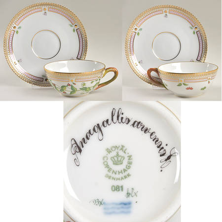 Flora Danica (1961 To Current) Flat Tea Cup & Saucer Set-Amagallis arvensis L.