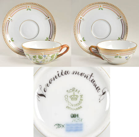 Flora Danica (1961 To Current) Flat Tea Cup & Saucer Set-Veronila montana L.
