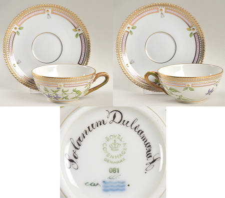 Flora Danica (1961 To Current) Flat Tea Cup & Saucer Set-Solanum Duleamara L.