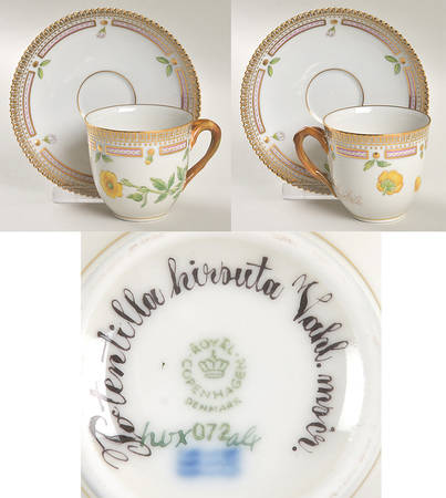 Flora Danica (1961 To Current) Flat Cup & Saucer Set-Potentilla hirsuta Vahl Maer
