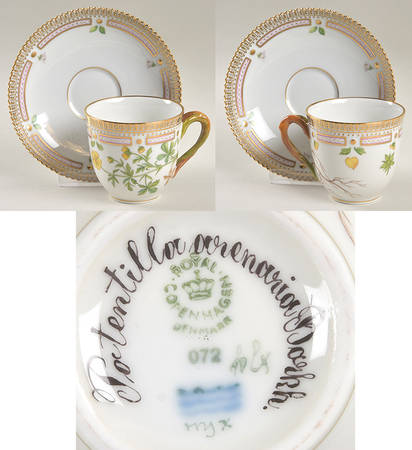Flora Danica (1961 To Current) Flat Cup & Saucer Set-Potentilla arenaria Barth