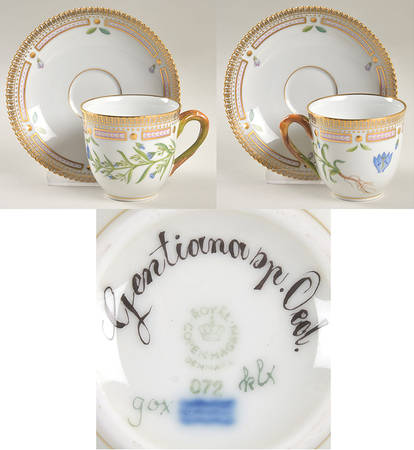 Flora Danica (1961 To Current) Flat Cup & Saucer Set-Gentiana sp Oed.